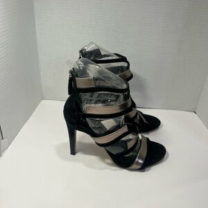 Chic Black and Tan Strappy Heels